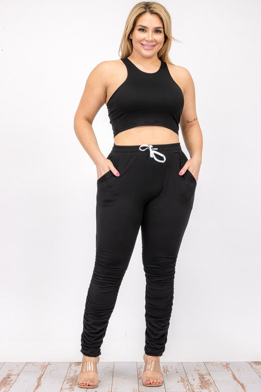 Plus Size Crop Tank Top & Ruched Pants Set