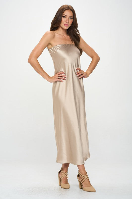 Silky Satin Tube Draped Dress