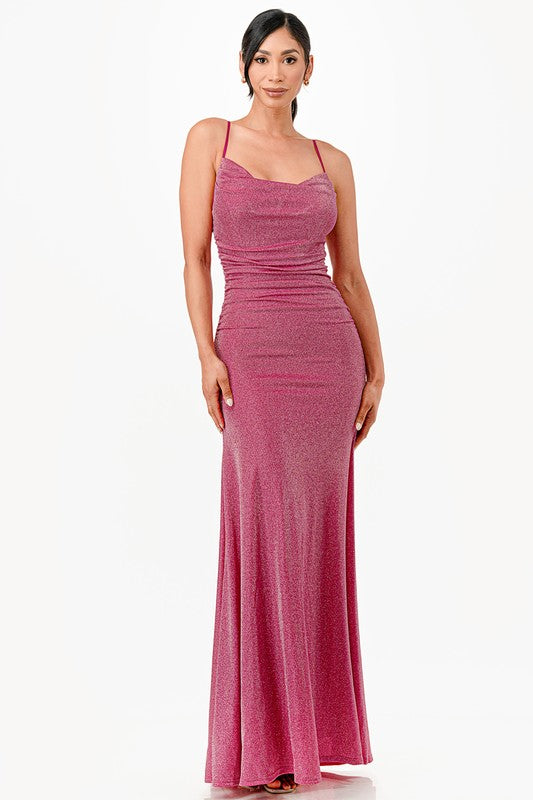 Denise sparkle jacquard cowl neck long dress