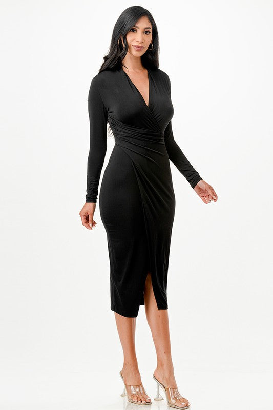 Christina cris cross long sleeve midi dress