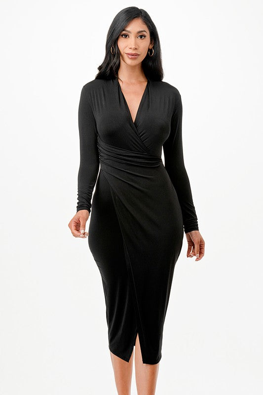 Christina cris cross long sleeve midi dress