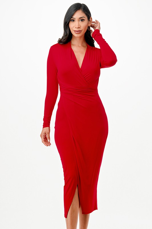 Christina cris cross long sleeve midi dress