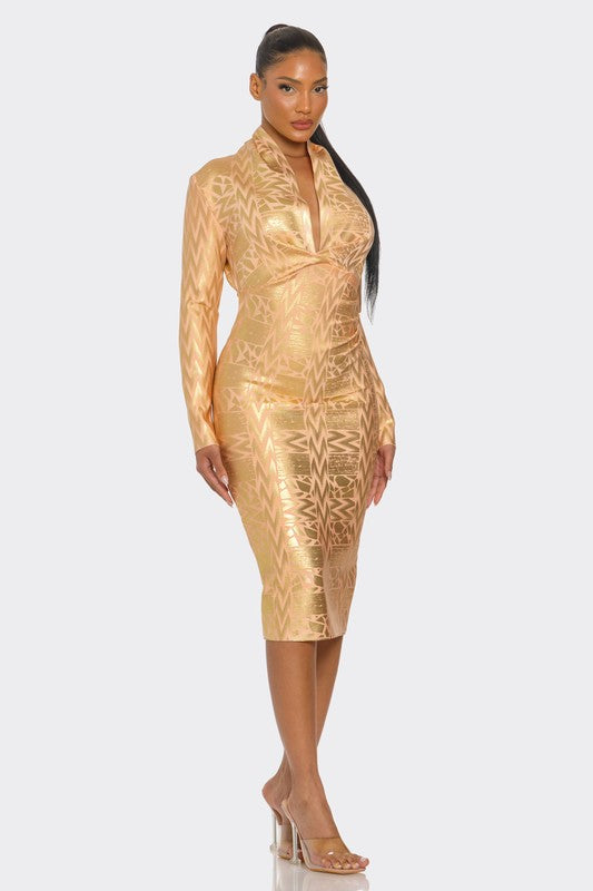 Metallic Zigzag Holiday Bandage dress