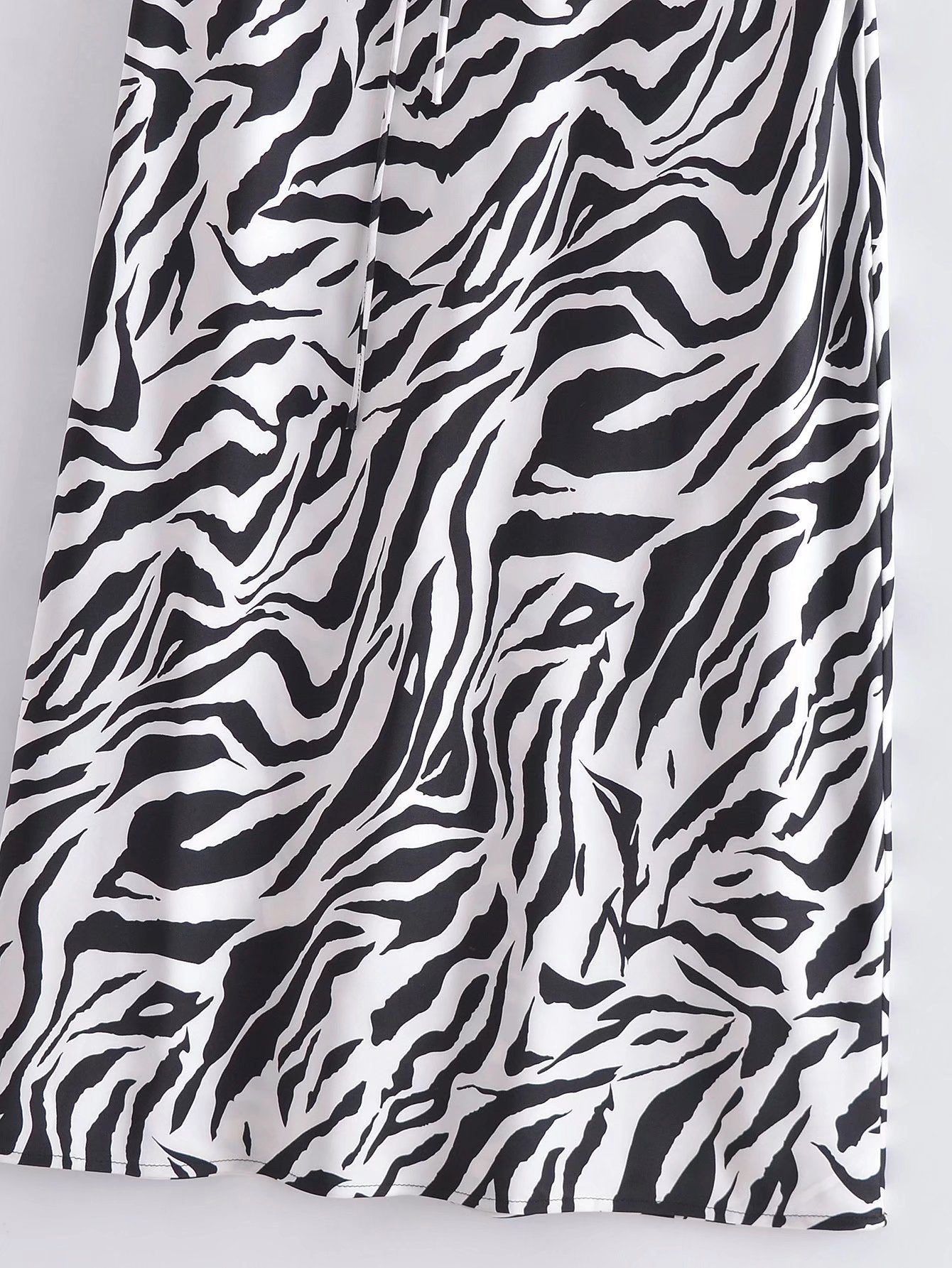 Striped Black And White Animal Print  Back Slim Fit Slip Dress