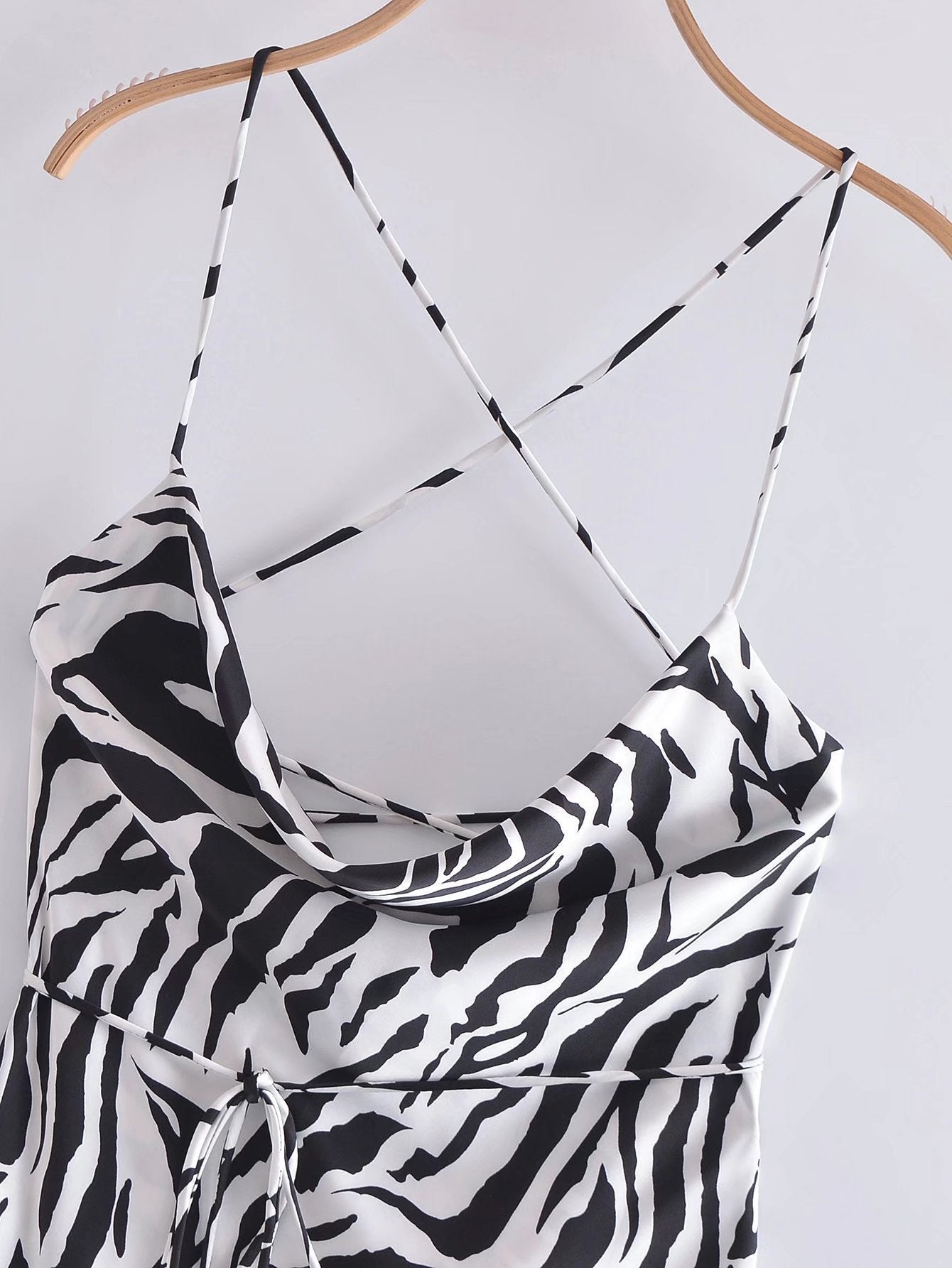 Striped Black And White Animal Print  Back Slim Fit Slip Dress